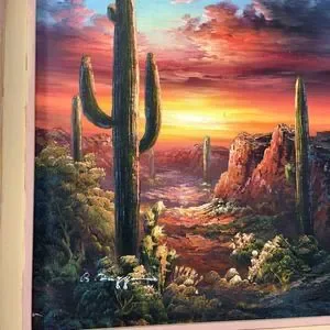No Brand | Art | Southwestern Arizona Desert Cactus Oil Painting Wall ...